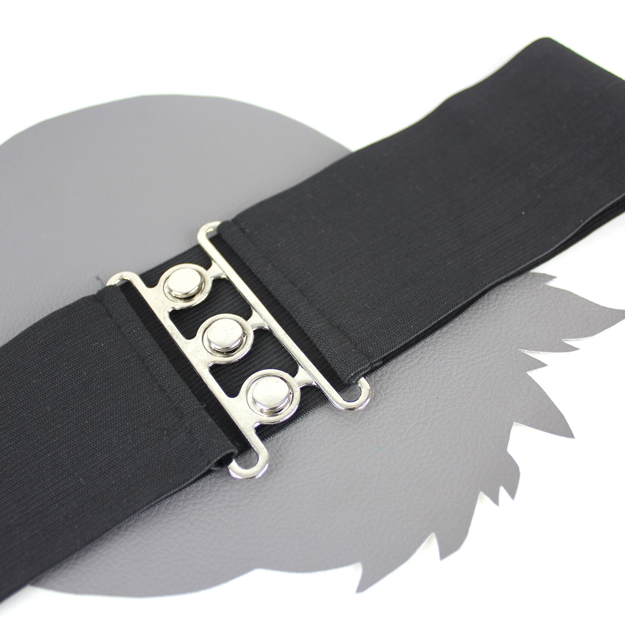 Vintage Silver Tone Scale Stretch Belts x2 Black Elastic Metallic Cinch Waist Black & Silver Wide Elastic Vintage Belt / Size Medium  main image 3