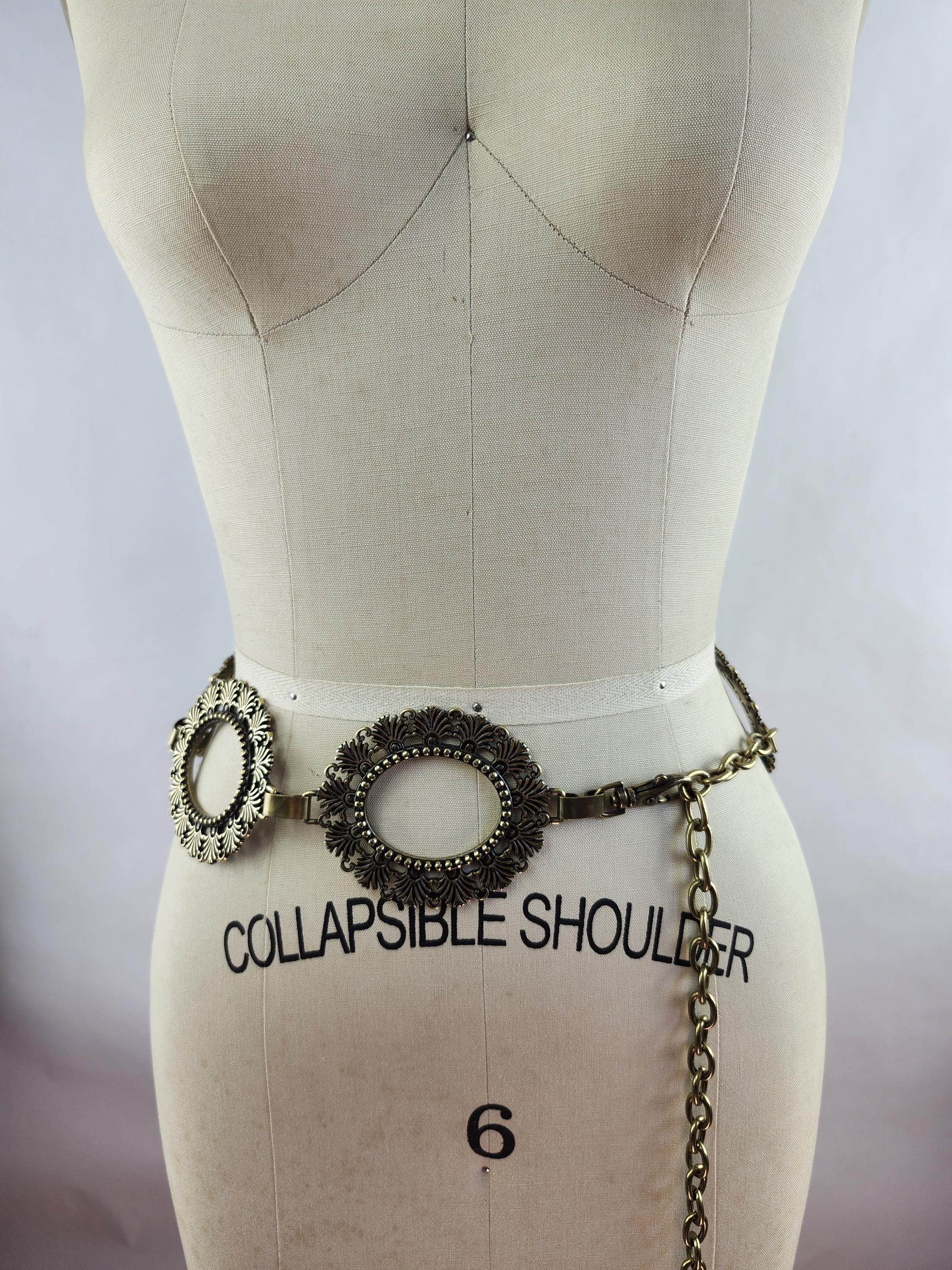 Vintage Brass Ornate Oval Chain Belt - Fits up to 50 Inches 