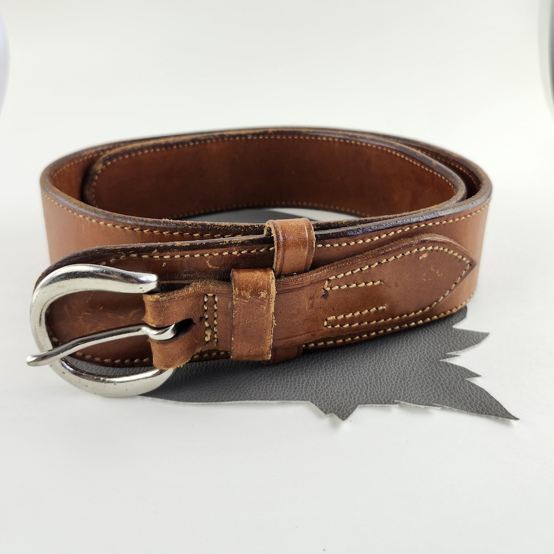 Brown Wide Vintage Distressed Leather Belt Size US 38 / Bucheimer