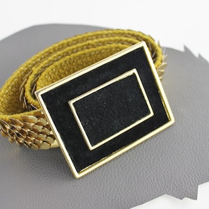 Vintage Gold Metal Scale Elastic Belt with Black Suede Rectangle Buckle