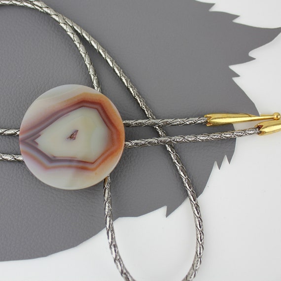 Copper Agate Western Bolo Tie with Silver Metalli… - image 8