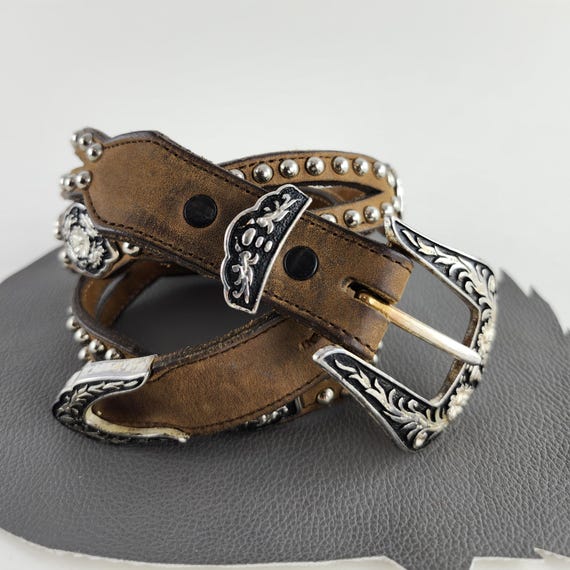 Brown Leather Belt with Silver Accents Men main image 4