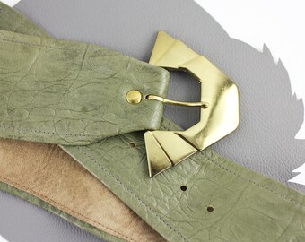 1980s Olive Lizard Skin Belt, Vintage Green Leather Belt - Etsy display picture 1