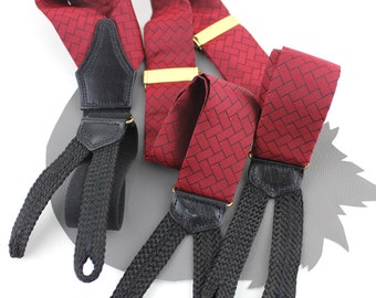 Brick Red Button On Suspenders / 100% Silk Suspenders / Made in England Suspedners / Vintage Men's Red Herringbone Suspenders / Gift for Him