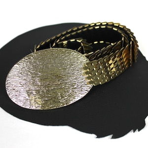 Vintage Gold Metal Scale Elastic Belt with Large Buckle
