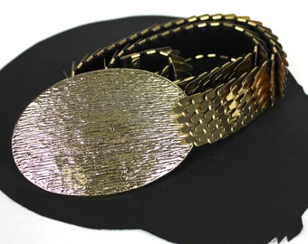 Ceinture élastique Vintage Années 60/70 - Écailles Métal, Boucle Argentée, Taille S