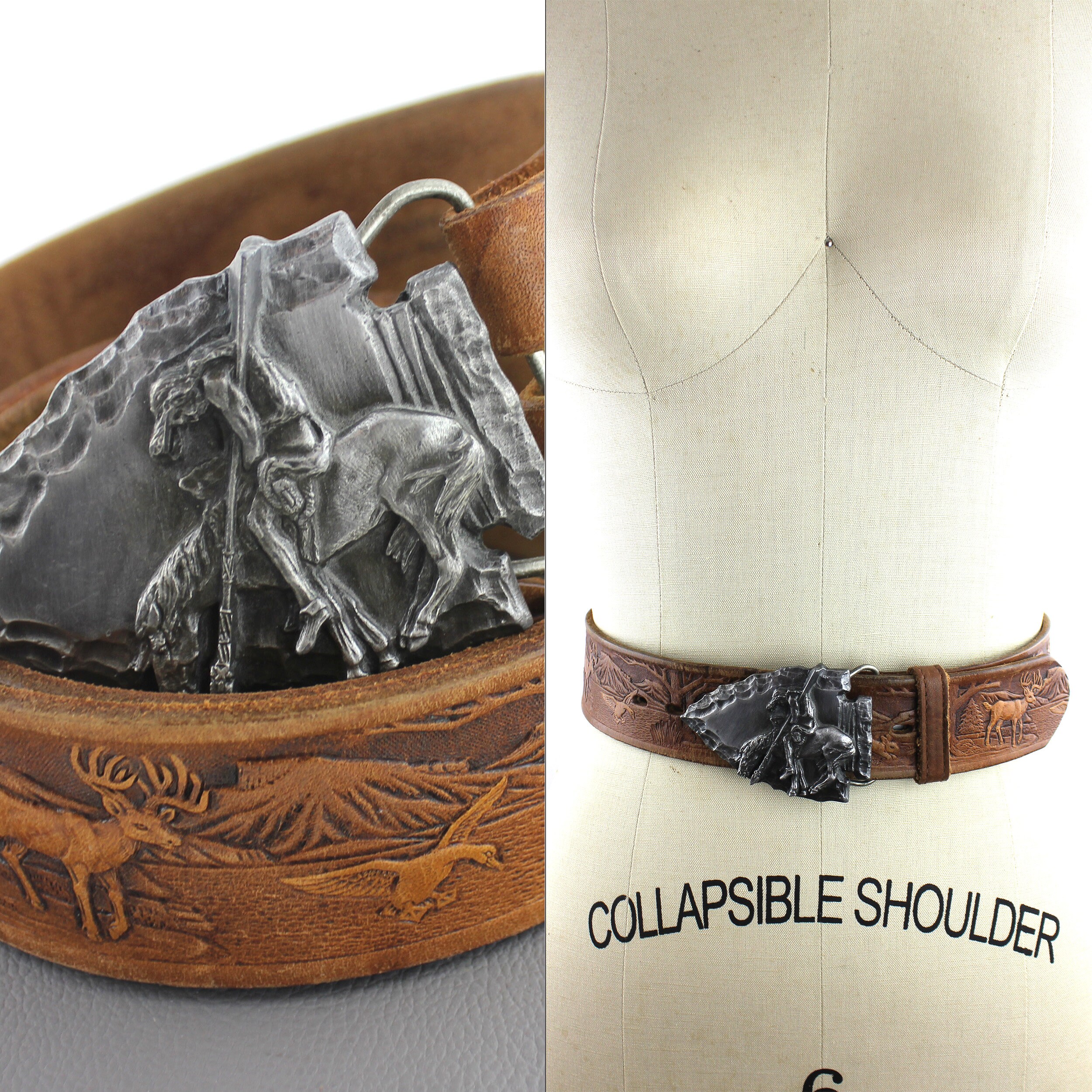 Amerihide Brown & Silver Buckle Leather Wide Chunky Western Belt 36 41qGDCrn9-L._AC_UY1000_.jpg main image 2
