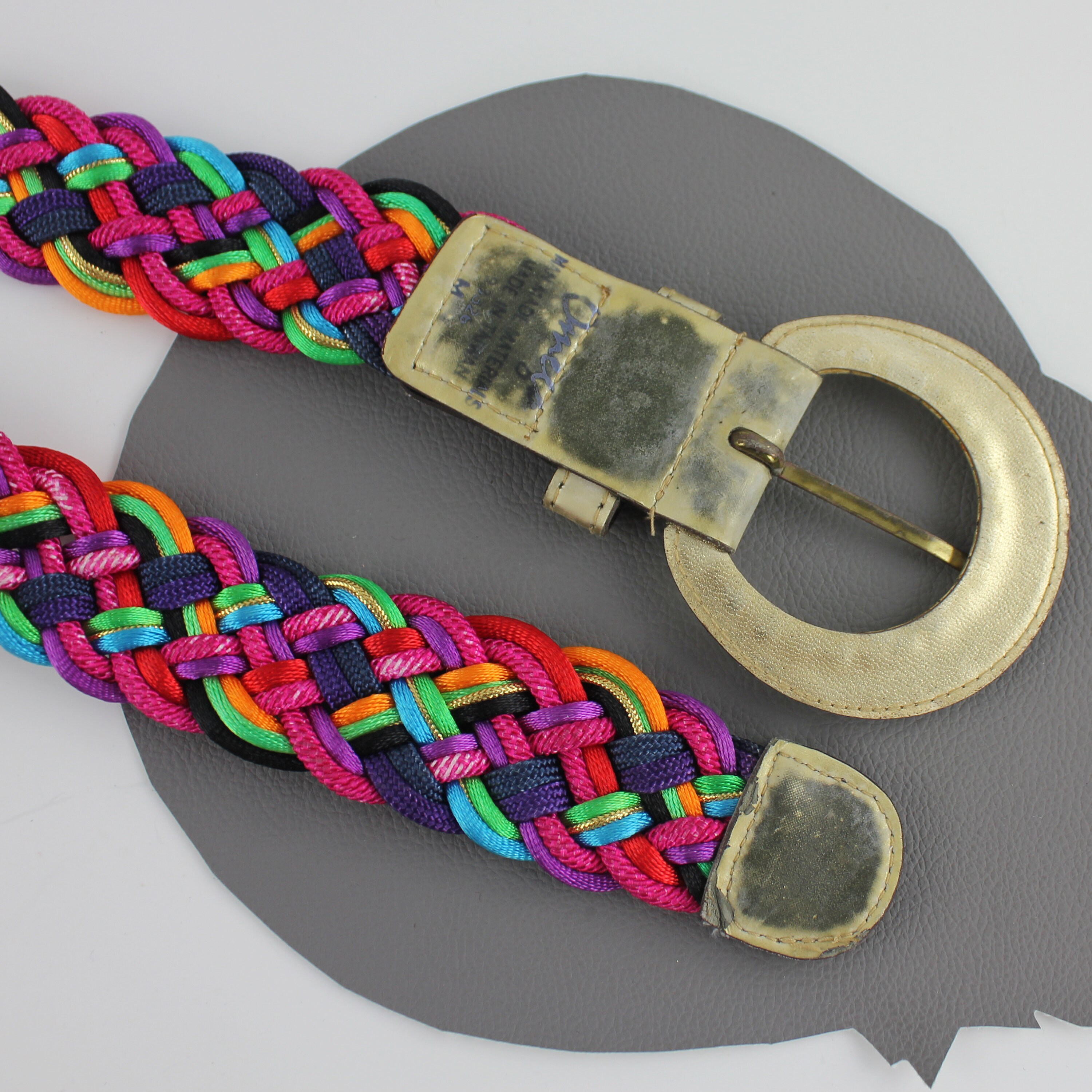 Size XS?/S/M Vintage Womens Belt Braided Rope 80s Maximalism Beaded Vintage Rainbow Braided Cord & Vinyl Women main image 2