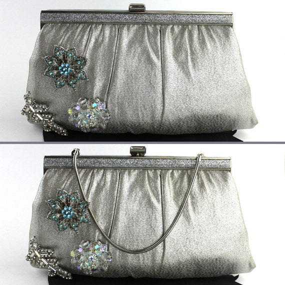 Silver Metalic Fabric Convertible Purse / Clutch … - image 2