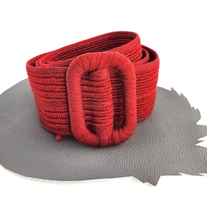 Vintage Roter gewebter breiter Cord Gürtel mit Schnalle aus Cord, 20/32