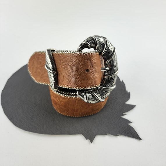 Cinnamon Brown Turtle Shell Pattern Leather Belt … - image 12