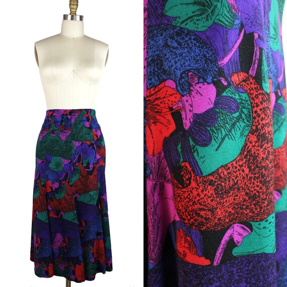 Jungle Cheetah Floral Vintage Tulip Skirt Red Green Blue Purple Black Size Small Etsy UK