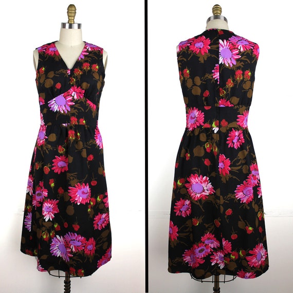 Black Floral Sleeveless Vintage Dress - Black Pin… - image 3