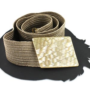 Vintage Beige Elastic Belt with Pearlized Buckle - size large