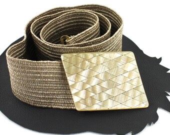 Vintage Cream Summer Stretch Belt With 3 Brass Rings  display picture 1