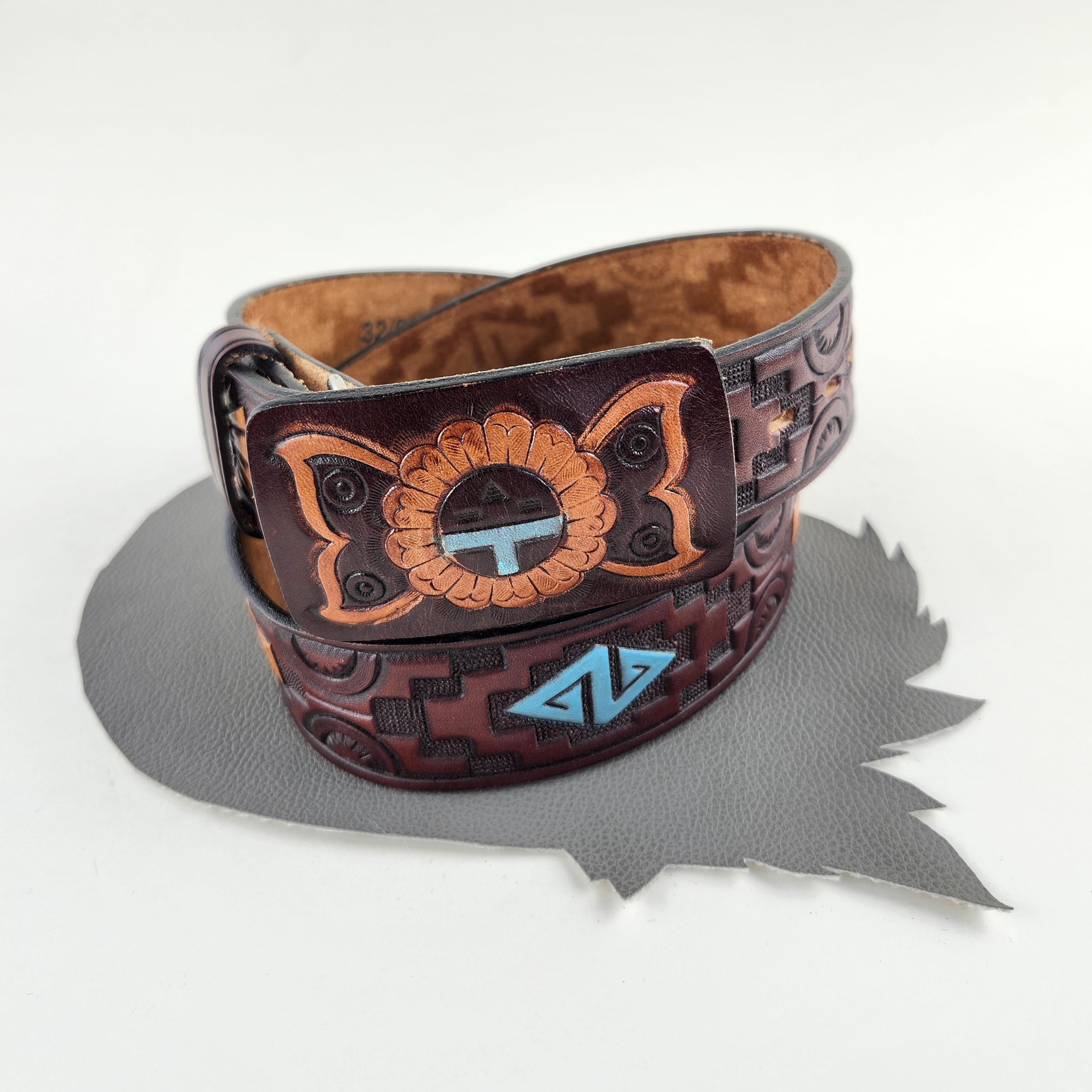 Bison Belt Co. Embroidered Southwestern Aztec Design Belt Brian Aztec Pattern Beaded Belt | El Zacatecas Western Wear main image 4