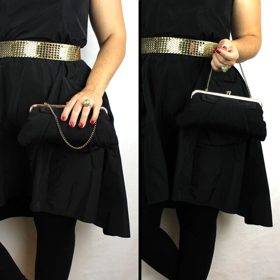 Vintage Black Crepe Purse with Bow & Chain Strap - image 2