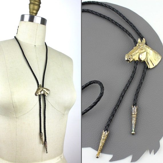 Brass Horse Head Western Bolo Tie - image 1