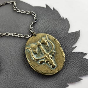 Vintage Brass Greek Double Sided Pendant Long Silver Chain Vintage Necklace