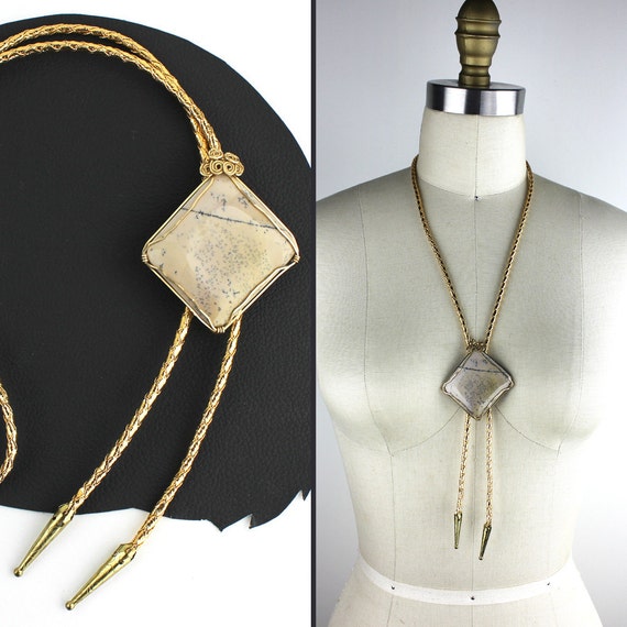 Gold Wire Wrapped Taupe & Gray Stone Bolo Tie - Etsy