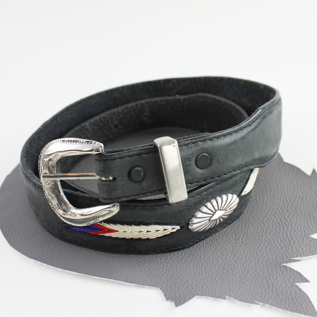 Vintage Tony Lama Silver Concho Western Belt Women Size 30 Black Leather Women main image 4