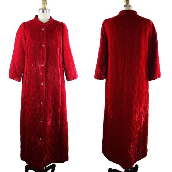 Lustrous Red Polyester Velvet House Coat Robe - image 2