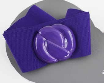 Vintage Purple Elastic Belt, Wide Cinch Belt, Silver Tone  display picture 1