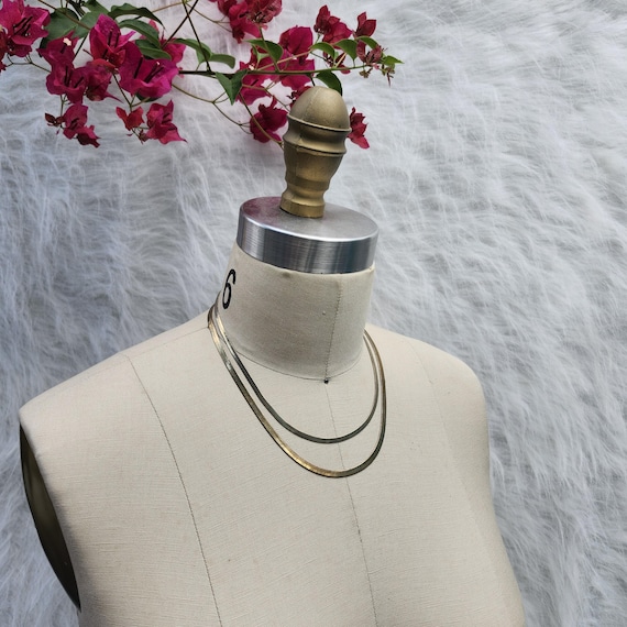 Two Gold Colored Herringbone Flat Chain Vintage N… - image 1