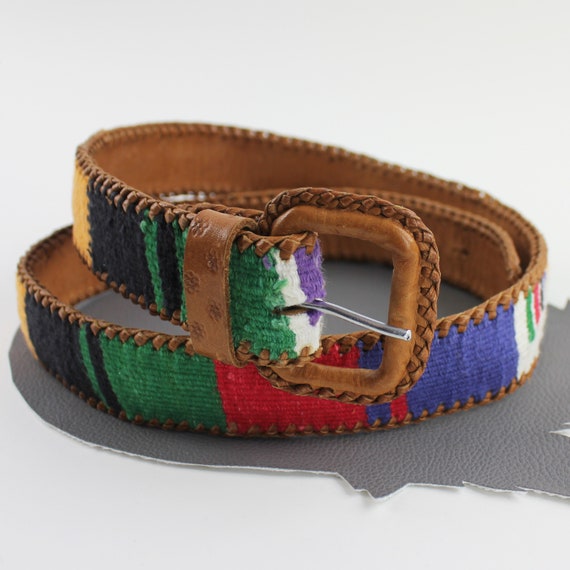 Tobacco Brown Leather Rainbow Braided Southwestern Belt Size  display picture 1