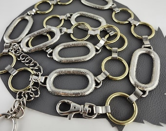 Cinturón vintage de cadena de metal ovalado y circular de plata y oro, talla grande X grande