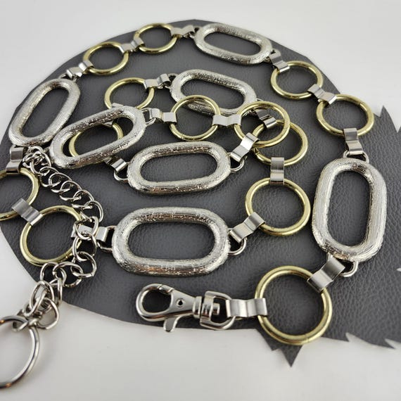 Silver & Gold Oval and Circle Metal Vintage Chain Belt Size  display picture 1