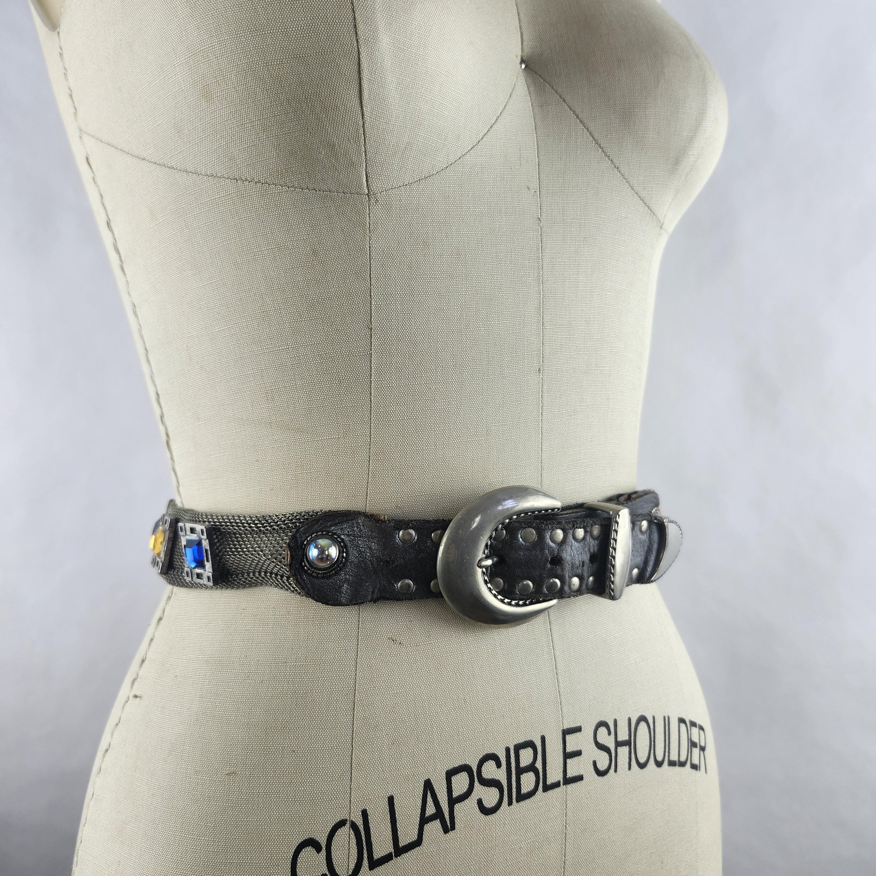 Rainbow Jeweled Silver Metal Mesh & Black Leather Studded  display picture 3