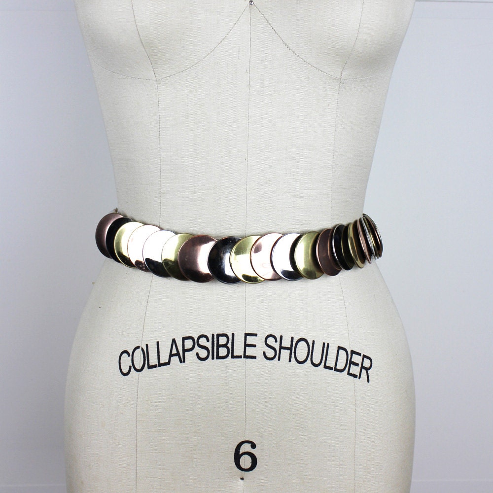Rare Vintage Silver and Gold Circle Metal Elastic Belt Women’s Vintage Silver and Gold Circles Metal Elastic Belt | eBay main image 3