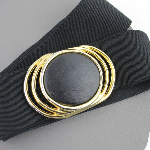 Black and Gold Glam Oval Buckle Vintage Elastic B… - image 1