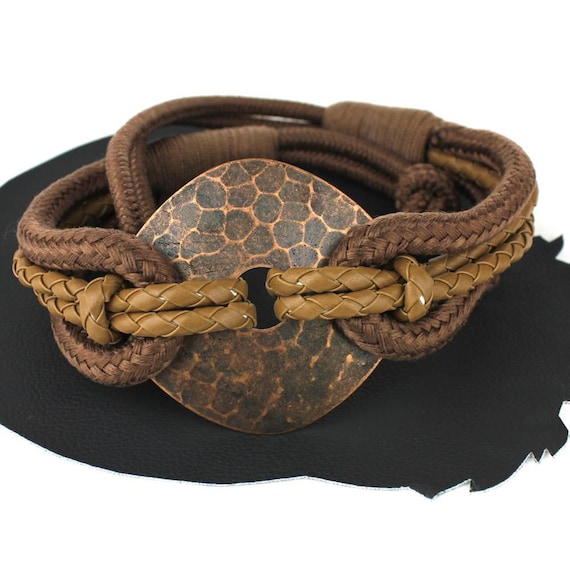 Vtg Hammered Brass Rings & Rope Wide Waist Belt VINTAGE 80s WIDE Metal Statement Belt - Brutalist Inspired  main image 2