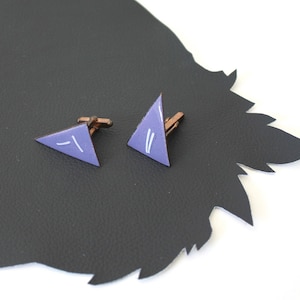 Boutons de manchette lavande émail et Triangle cuivre Vintage hommes