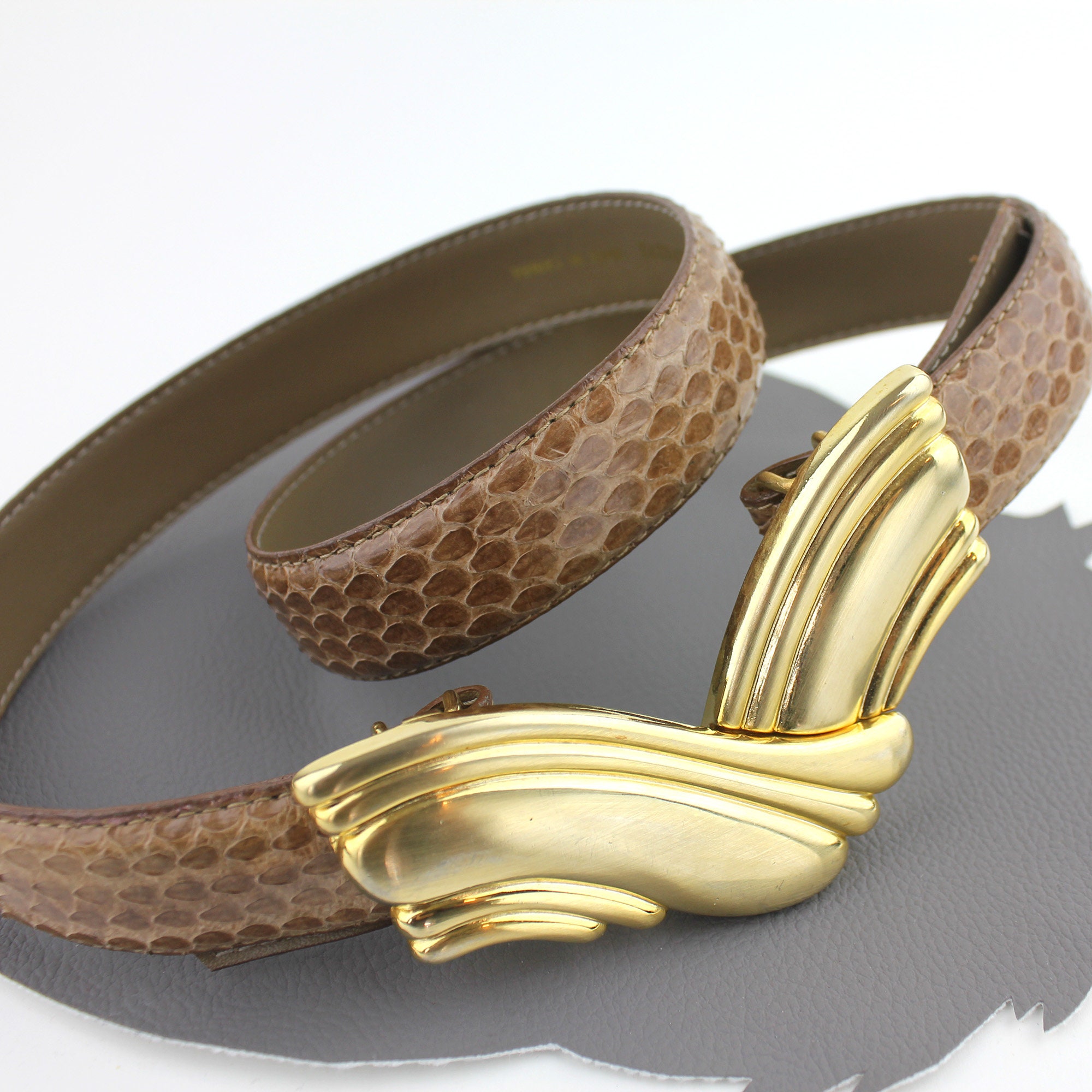 Vintage Liz Claiborne Wide Snakeskin Embossed Leather Belt S Hook Anchor Buckle Liz Claiborne Snakeskin Belts for Women for sale | eBay main image 3