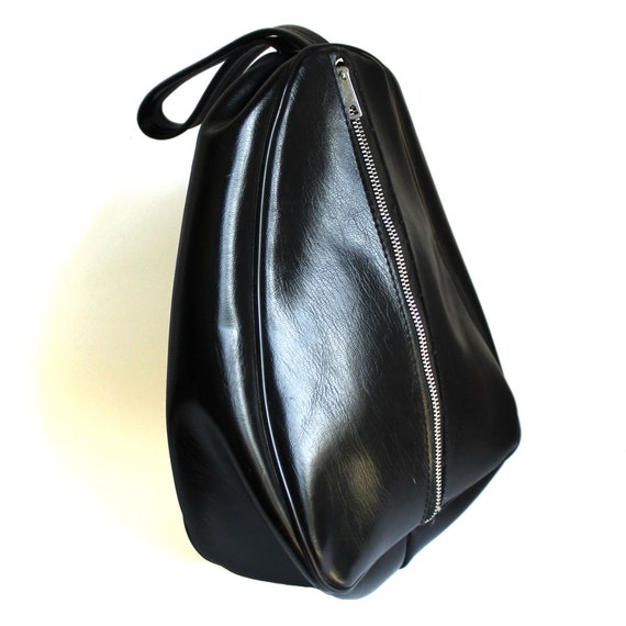 Black Vinyl Teardrop Vintage Handbag - image 3