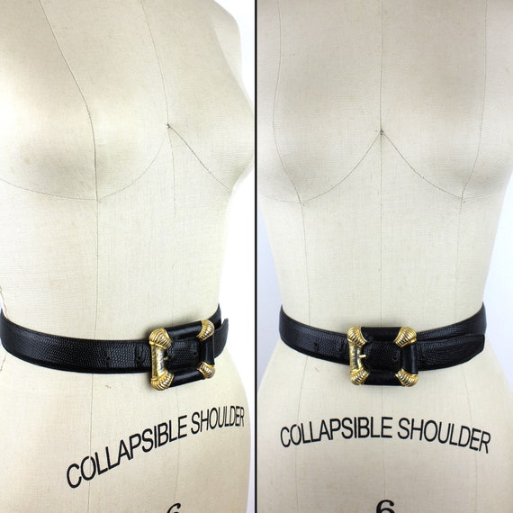 Black Leather & Gold Vintage Carlisle Belt - size… - image 5