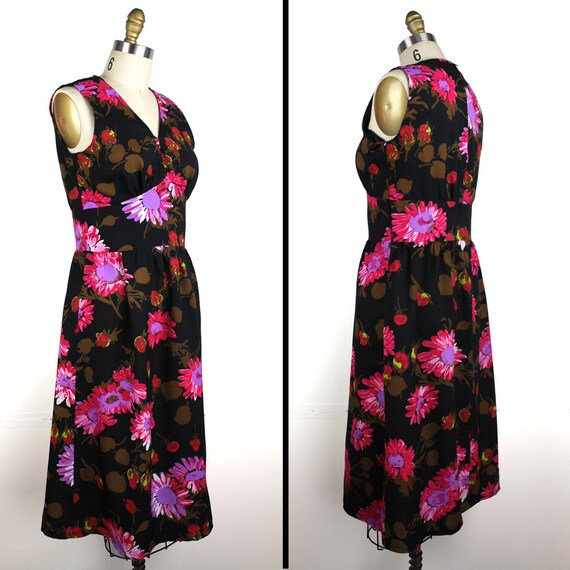 Black Floral Sleeveless Vintage Dress - Black Pin… - image 4