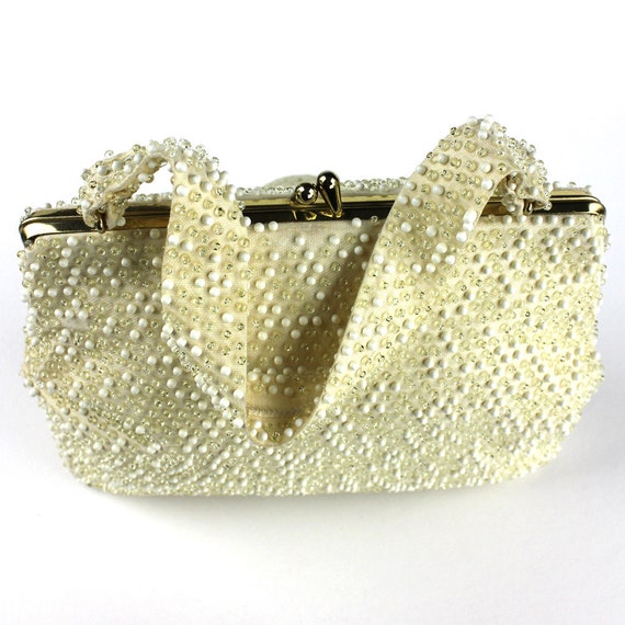 Cream Beaded Vintage 50s Ladies Purse - image 3