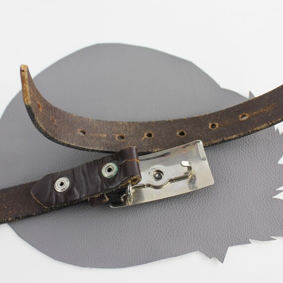 Silver Brass Horse Buckle on Dark Brown Leather Belt Size 43  display picture 1