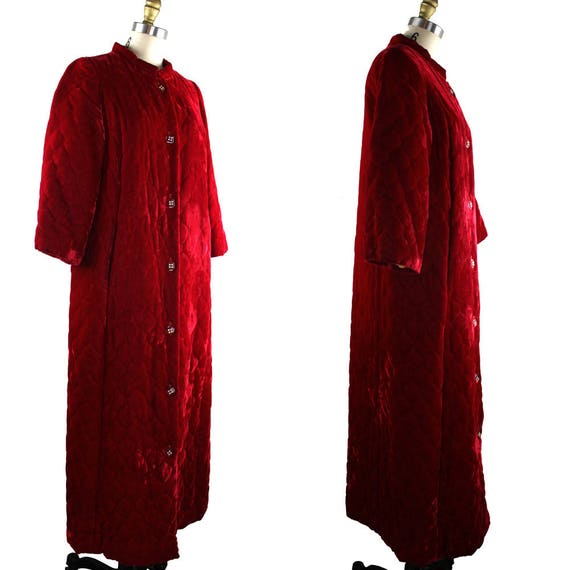 Lustrous Red Polyester Velvet House Coat Robe - image 3