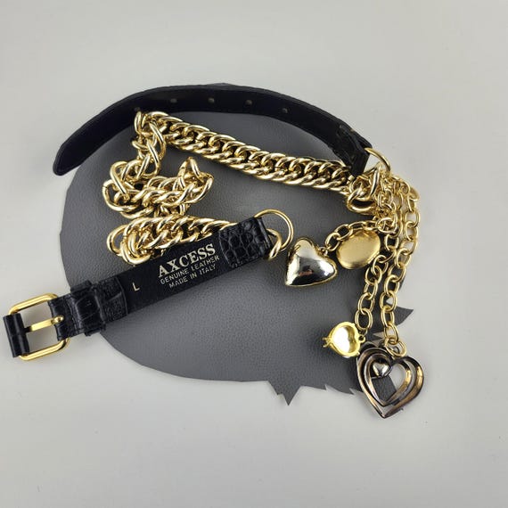 Vintage Chunky Gold Metal Chain & Black Leather Vintage Belt  display picture 1