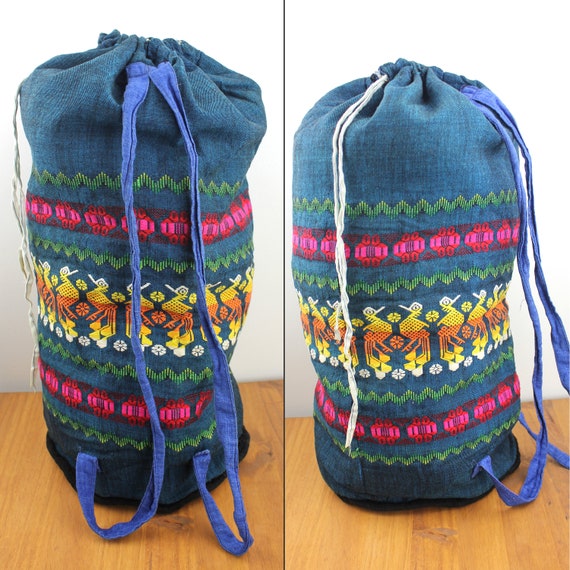 Rainbow Woven Oversized Backpack / Rainbow Bird E… - image 2