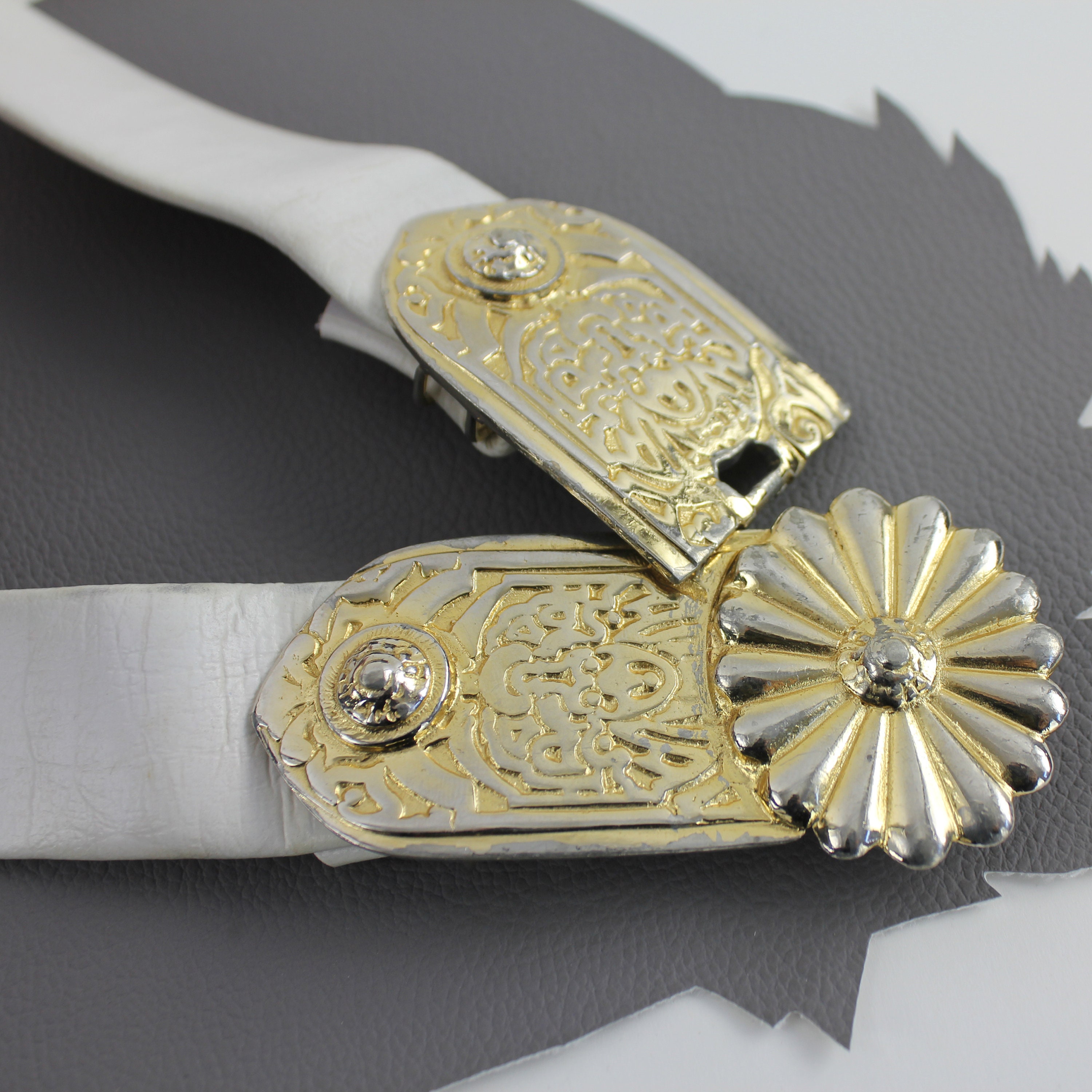 Vintage Gay Boyer 1980s Goldtone Floral Etched Belt RARE Retro Glam Collectible Vintage signed GAY BOYER belt with gold tone removable  main image 4