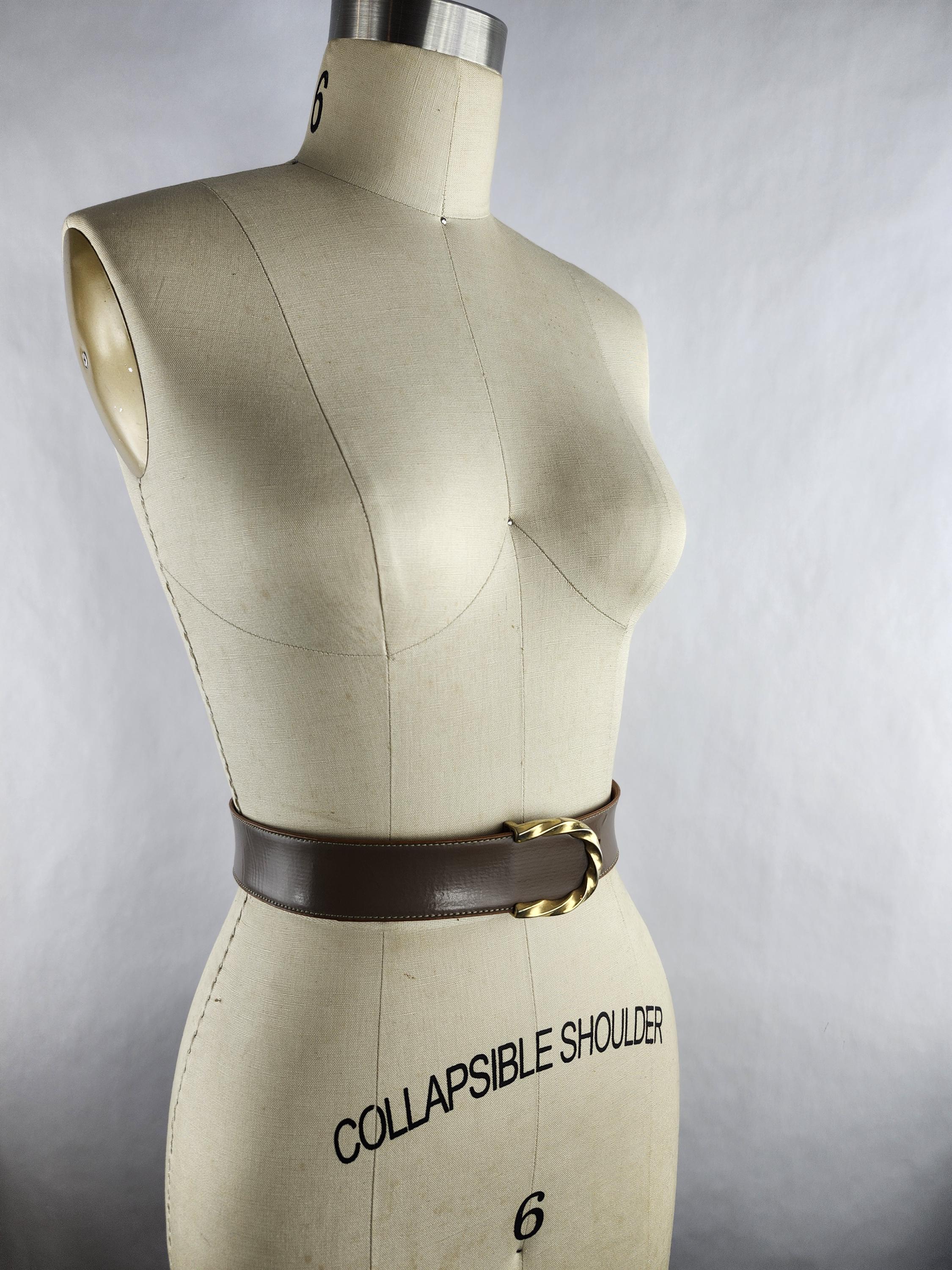 Vintage Taupe Leather Belt With Gold Buckle Size Medium 