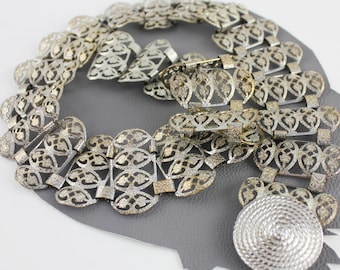 Ceinture à larges maillons en métal argenté vintage - Taille de ceinture 31