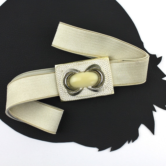 Cream & Buttery Yellow Vintage Satin Elastic Belt