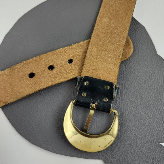 Genuine Leather Vintage Calderon Green Belt with Gold Buckle Size M Wide Dark Green Leather and Brass Buckled Vintage Calderon  main image 4